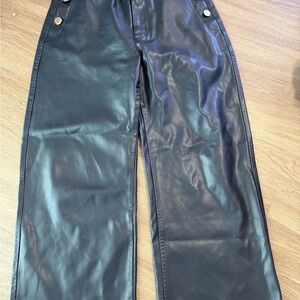Zara - Black Faux Leather Pants with Button Details